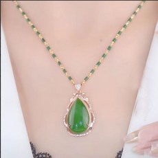 新款天然玉石玉石吊墜冰種飄花大肚彌勒開心笑臉佛吊墜掛件配飾, 1個, 水滴玉石玫瑰金項鍊