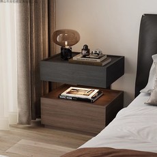意式極簡胡桃木實木懸浮牀頭櫃家用臥室小型輕奢高級感牀頭收納櫃, 黑橡木紋+胡桃木紋(72小時發貨):60X40X50CM