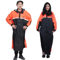 天龍 運動風雨衣 時尚撞色反光條加長型全身雨衣, 螢光橘色