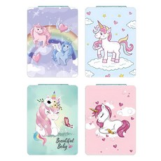 DOOSAI Unicorn 지갑용 포켓 거울 키트 4개 귀여운 휴대용 소형 여행용 메이크업 거울 1X/2배 확대 사각형 접이식 PU 가죽 화장품 어린이 및 여아용 1874
