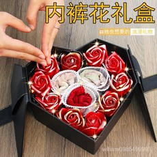 熱賣台灣生日禮物實用520情人節送女友內褲玫瑰花禮盒, 1個, 純棉柔暖內褲3條,【L碼100-120斤】