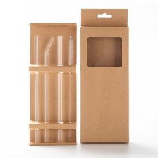 구인하인 긴 유리빨대 230mm 직선 + 곡선 + 스무디 + 세척솔 세트, 4개입, 1개