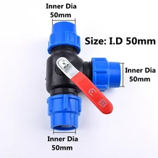1Pcs 25mm 40mm 물 파이프 플라스틱 강철 코어 볼 밸브 3 방향 퀵 커넥터 T 형 PVC PE 연결, 01 1Pc, 02 50mm Inner Dia, 1개