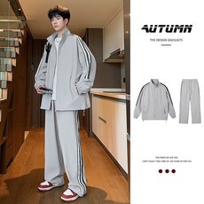 春秋季衝鋒衣套裝男潮牌學生立領外套寬鬆休閒運動兩件套運動夾克