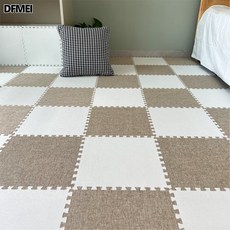 DFMEI 拼接地毯地墊臥室客廳ins風牀邊毯大面積全鋪兒童爬行墊子, 亞麻棉白色*杏色