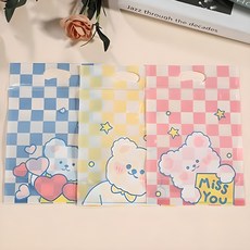 미미파티 감성 귀여운 구디백 손잡이 지퍼백 포장 봉투, 체크곰돌이, 50개