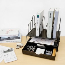 CAXXA 桌上辦公收納架 立式文件資料夾 抽屜式文具整理盒 黑色金屬網格