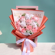 ONAKY 졸업식 장미 비누 꽃다발 + 선물상자 시들지 않는 졸업 선물, 붉은색