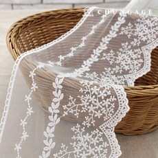 레이스원단 자수 망사 레이스천 양면R043 싸리 14cm 백아이, 1개