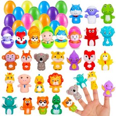 Civaner 손가락 인형이 있는 부활절 달걀 40개 미리 채워진 계란 만화 동물 인형 바구니 장난감 부드러운 플러시 소품 파티 스터퍼용 (모던 스타일), 모던 스타일, 40