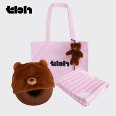 [tbh] 여행용 목베개 기내용 휴식 담요 에코백 3종 세트, 핑크