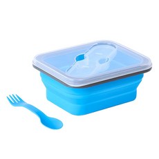 硅膠可摺疊兒童餐盒 LFGB食品級, 1個, 藍色,600毫升, 藍色,600毫升