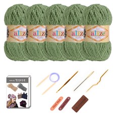 마마니트 벨루토실 5볼 목도리 DIY 세트, 1세트, 올리브