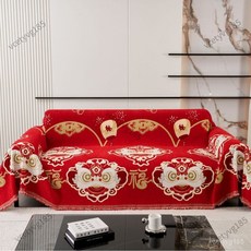 臺灣出貨 2026新年喜慶紅色龍年雪尼爾沙髮巾全包萬能沙髮蓋布加厚沙髮套罩馬年新年裝飾佈置 春節裝飾 過年裝飾品 店, 新禧紅色（雙面可用）,180*360, 1個