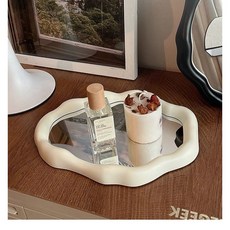 MELGEEK 雲朵化妝鏡 兩用飾品盤展示架, 米白色