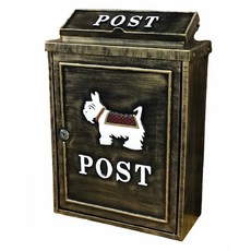蘇格蘭梗犬造型信箱，安全耐用郵件收納好幫手，庭院裝飾信箱，特色造型信箱, 復古刷金色, 1個