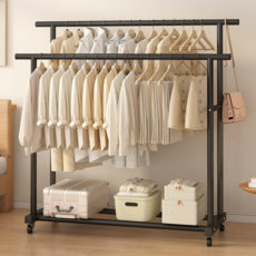 모파인 2단 이동식행거 업그레이드 대용량 수납공간 하단 수납 튼튼한 이동식행거, 블랙 이동식 행거