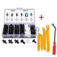 100入 盒裝汽車塑料卡扣 車用固定扣 塑膠扣 鈕扣螺絲, 100pcs+起子+四件套, 1個