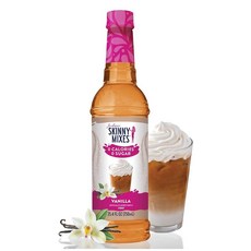 Jordan's Skinny Mixes Syrups 무설탕 커피 시럽 흑설탕 시나몬 맛 음료 믹스 라떼 단백질 쉐이크 음식 등을 위한 제로 칼로리 향료 글루텐 프리, 바닐라, 25.4액량 온스(1팩), 1, 750ml