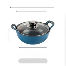 법랑 냄비 예쁜 솥 캠핑 에나멜 비 가정용 스틱 스튜 철 행복 쌀 주괴 작은 주철 수프, 3 20cm 네이비 블루 + 유리 커버 검은 색과 회색, 1개