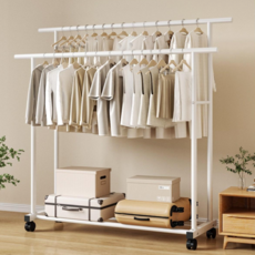투에스리빙 철제 이동식 튼튼한 옷걸이 행거, 화이트b