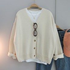달콩 여성 봄신상 봄니트 제이브이넥오버핏니트가디건