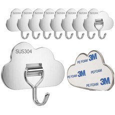 곰돌곰돌 벽걸이 후크 접착식 3M, 10개, 스테인리스