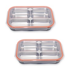 1+1 올품락 간편한끼 스텐 다이어트 직사각 4구 뚜껑 식판, 오렌지, 2세트