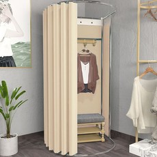 이동식 피팅룸 트랙 탈의실 도어 커텐 커튼 의류 선반 심플 매장 스톨, 8. 베이지 암막천+스틸 선반