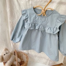 小不點兒 女童長袖上衣 春秋款 刺繡花邊領 純棉襯衫 90cm-120cm