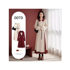 가을 여성 투피스 세트 니트 스웨터와 H라인 롱스커트 조합 고급스러운 하객룩 원피스 셋업 스타일