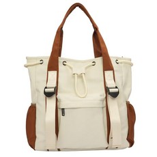 YOKIOU 지퍼 및 드로스트링 멀티포켓이 있는 숄더 토트백 여성 남성용 여행 작업용 나일론 핸드백 캐주얼 백 화이트. 184598 7801276933