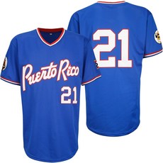 남성 푸에르토리코 #21 레트로 야구 저지 클래식 셔츠 스티치, White, Large