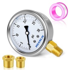 MEANLIN MEASURE 0~4000Psi 스테인리스 스틸 0.6cm(1/4인치) NPT 6.4cm(2.5인치) 페이스 다이얼 액체 충전 압력 게이지 WOG 워터 오일 에어, 0-30Psi, 하단 마운트 싱글 스케일