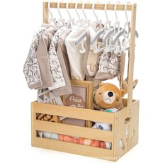 GiftAmez 兒童木製衣物收納架，開放式設計附掛衣桿和儲物箱, 1個