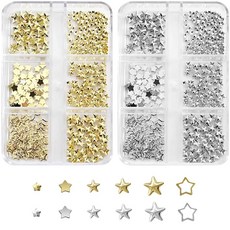 네일 파츠 스터드 별 2개 케이스 세트 3D 입체 25mm 스타 메탈 데코 파츠 리본 주얼리 파츠 핸드메이드 DIY 수제 골드 실버 보관 케이스 포함