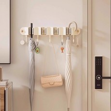 傘架傘桶 雨傘收納架 掛雨傘 傘桶 雨傘瀝水架 雨傘架 玄關雨傘收納架家用壁掛門後置物架衛生間拖把掛架免打孔放置神器, 奶油白【2個裝】拖把可掛可夾,門後多功能掛架【可掛可夾】, 1個