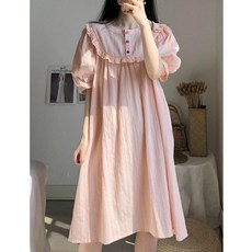 LYF 예쁜 여자 반팔 원피스 잠옷 순면 여름 임산부 홈웨어 Q0045