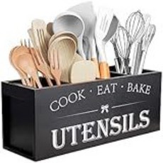 廚房餐具收納盒檯面刀叉儲物盒櫥櫃櫃檯烹飪工具整理支架, 黑色, 1個