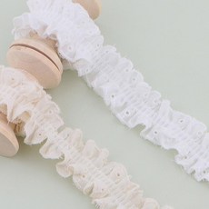 플리츠 레이스 메쉬 원단 폭 5cm DIY 주름 탄성 부자재, 1개, 화이트-코튼 단층 A02