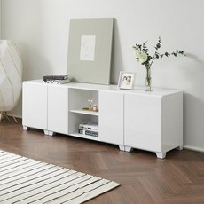 가구산책 하이그로시 거실장 세트 1800 M6232, 그레이화이트