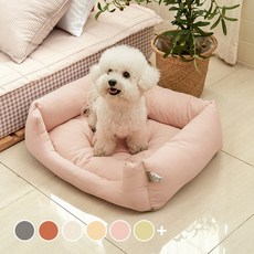 강아지용 캔버스 애견쿠션+베드, 핑크, 1개