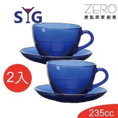 SYG 藍色玻璃咖啡杯盤組 235cc, 1個