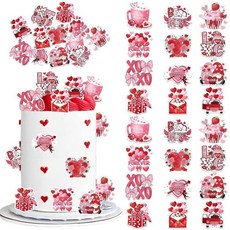 Rsstarxi 64개입 식용 발렌타인데이 컵케이크 토퍼 빨간 하트 키스미 컵케이크 픽 결혼식 약혼식 발렌타인데이 파티 케이크 장식 용품, 디자인 18