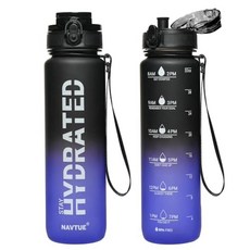 NAVTUE 캐리어 백이 있는 물병 946.4ml(32온스) 스포츠 넓은 입구 동기 부여 및 누출 방지 음료 병 BPA 프리 트라이탄 체육관 피트니스 야외용 휴대용 스트, 블랙 블루 그라데이션