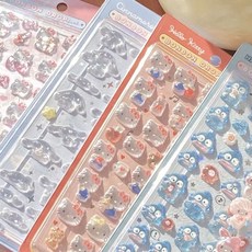 산리오 3D입체 크리스탈 엠보싱 스티커 휴대폰 선물 매니큐어 장식 입체 스티커 핸드북 재료 스티커, 1개, 핑크키티