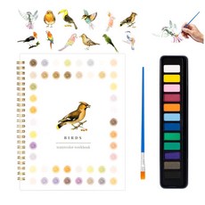 Kivzex 성인용 수채화 워크북 초보자 친화적인 페인팅 키트 새 컬러링 북 자연 테마 연습 아트 선물 페인트 팔레트와 브러시 포함