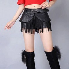 라인댄스복 하의 여성 PU 가죽 숏 스커트 케이크 반바지 태슬 스포츠댄스 라틴 줌바 무대의상