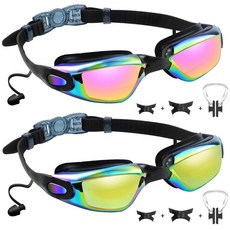 Vvinca아동용수영고글2팩 아동용고글김서림방지/UV누출방지수영고글만3-15세남아여아용128333, 03-black Gold & Black Pink