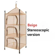 야외 접이식 건조 그물 프레임 캠핑 건조 그물 프레임 걸이식 바구니 4 층 보관 바구니, 03 Beige